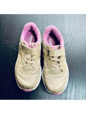 Saucony Gold and Pink Sneakers with Lace and Velcro